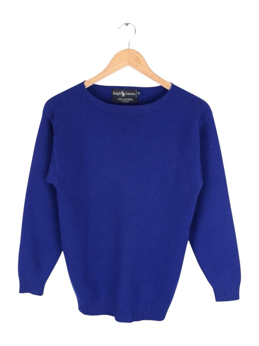 Vintage Ralph Lauren Womens Cashmere Sweater 80s Blue Small Pullover Knit